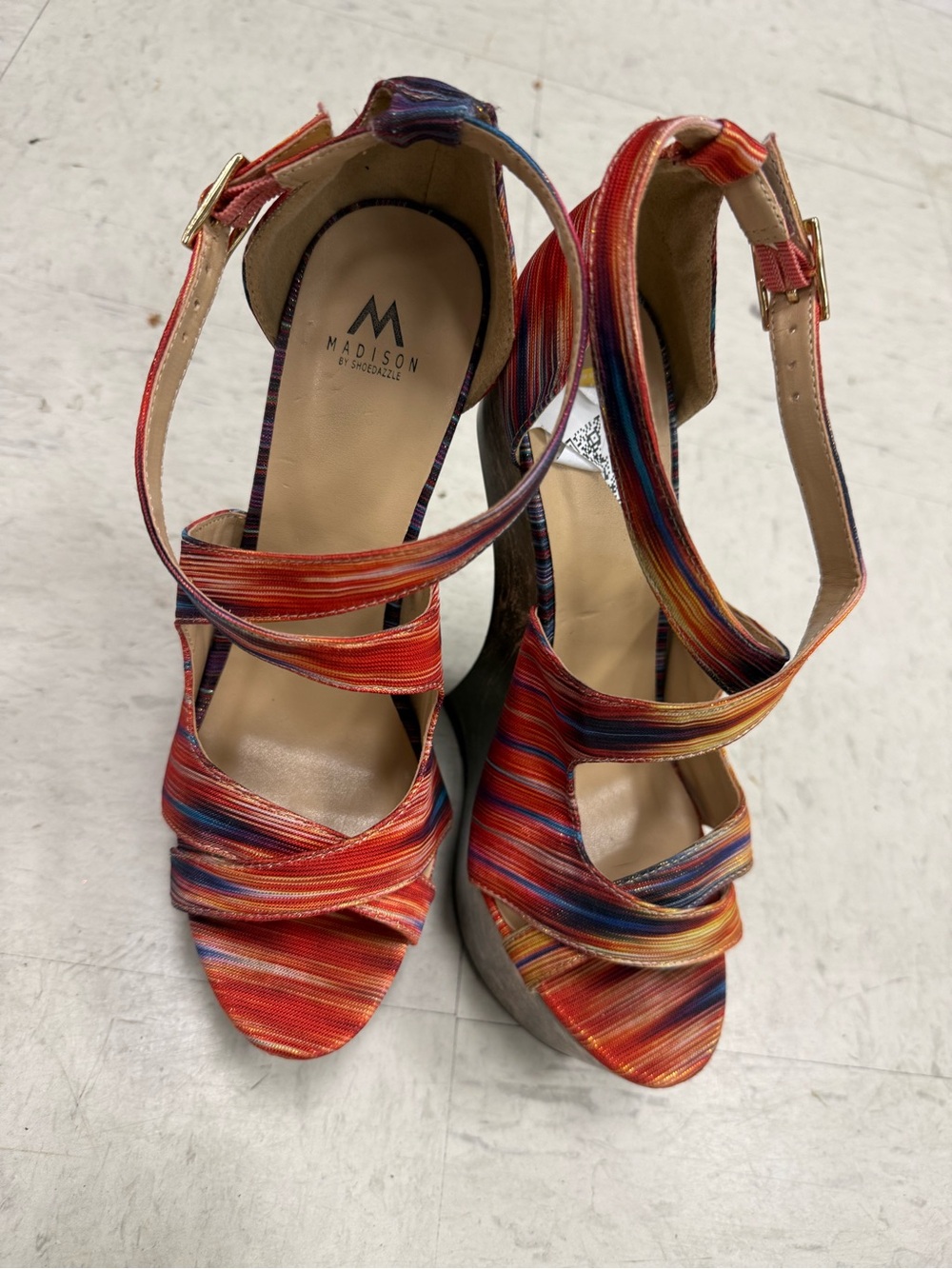 Madison Red Multi Striped Platform Sandals with Ankle Strap